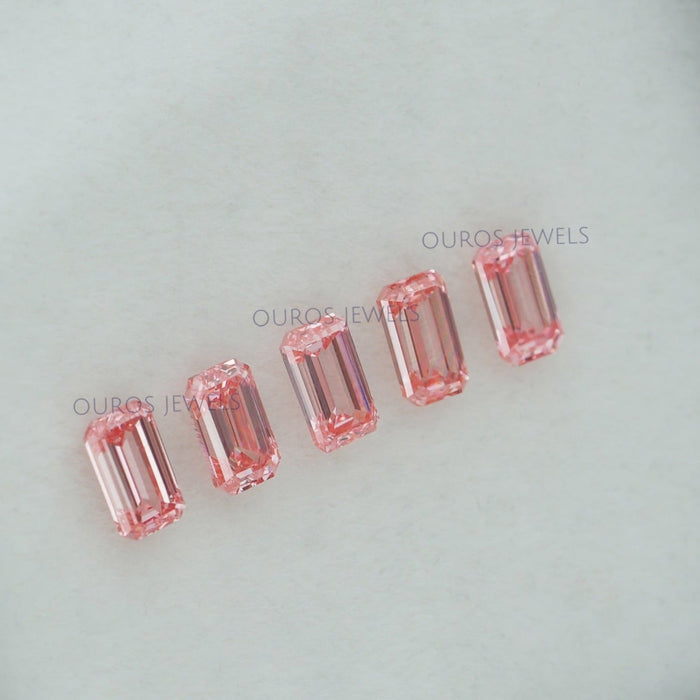 0.24 Carat Each Pink Emerald Cut Lab Grown Diamond Ouros Jewels