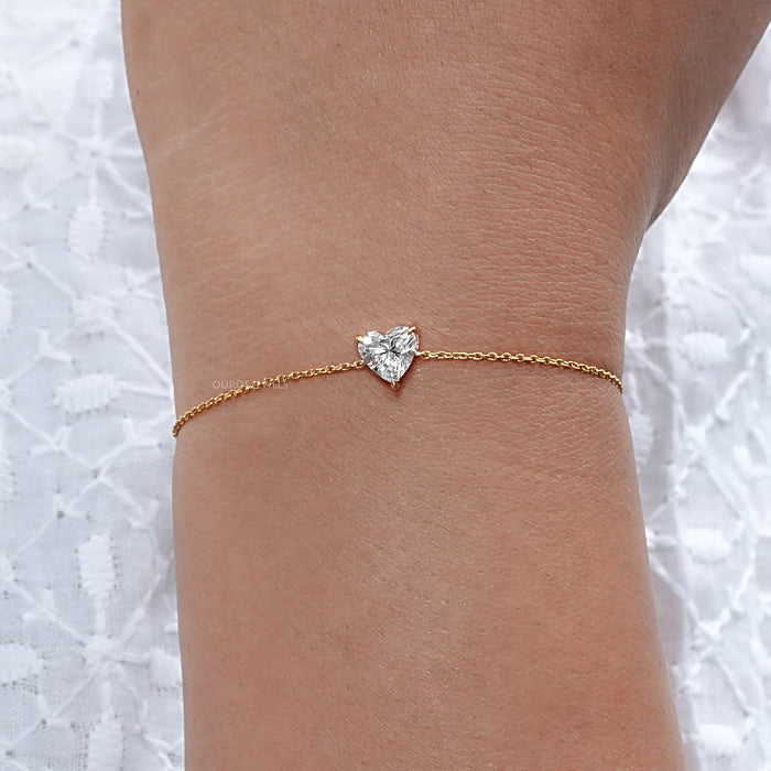 Heart Shaped Solitaire Diamond Chain Bracelet