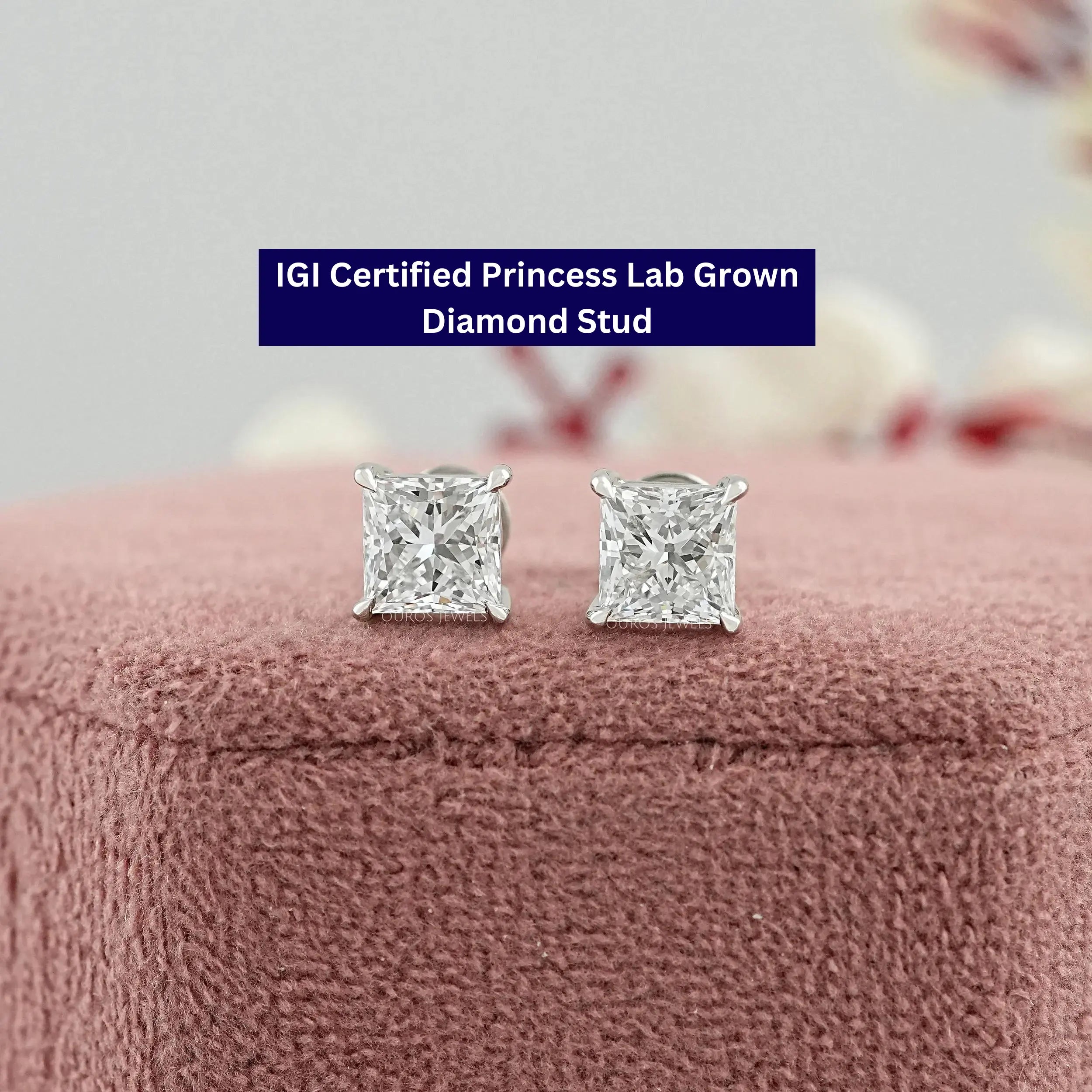 4 Prong Princess Cut Diamond Studs