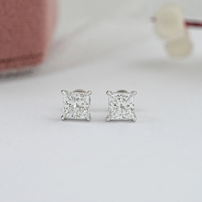 4 Prong Princess Cut Diamond Studs