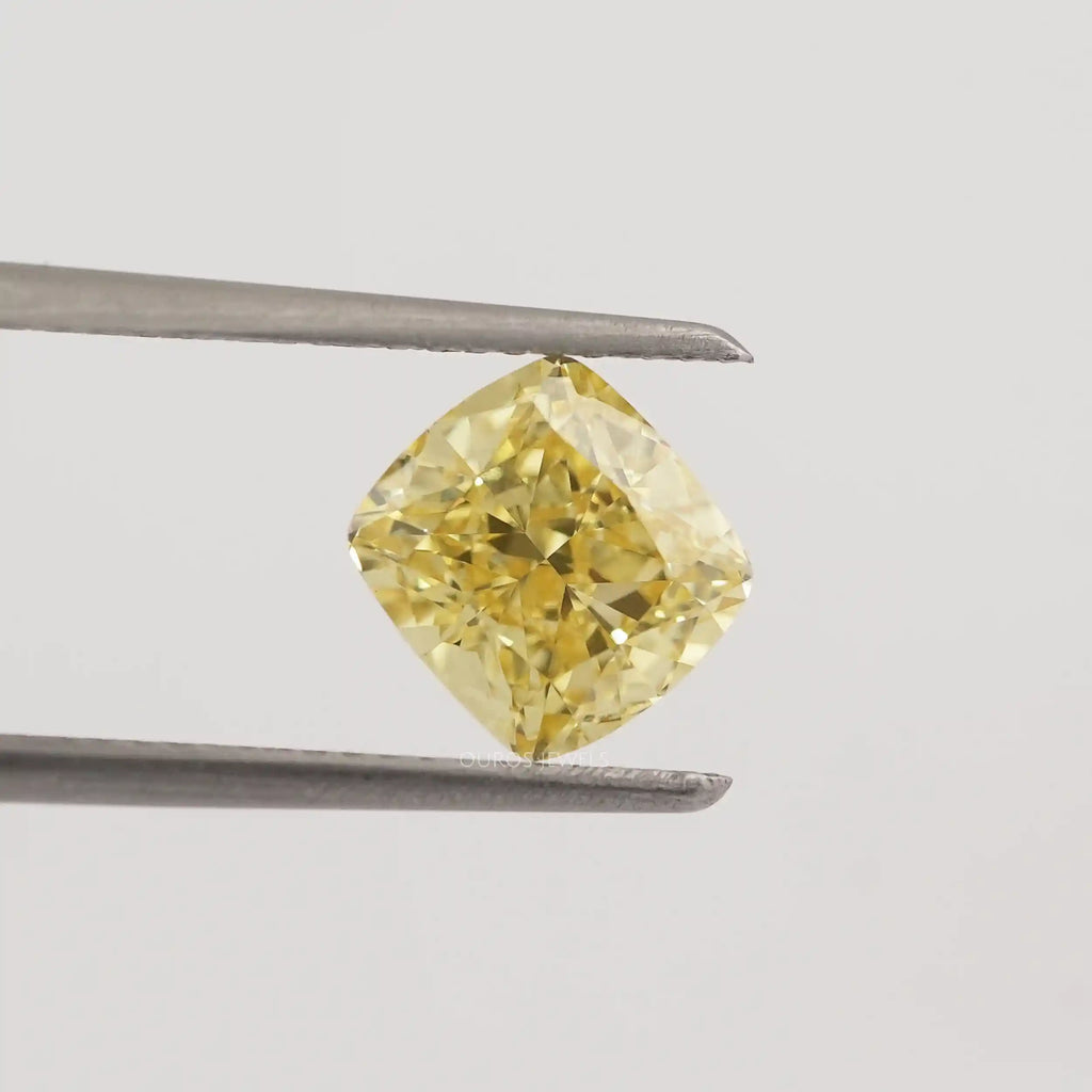 yellow cushion cut lab grown diamond