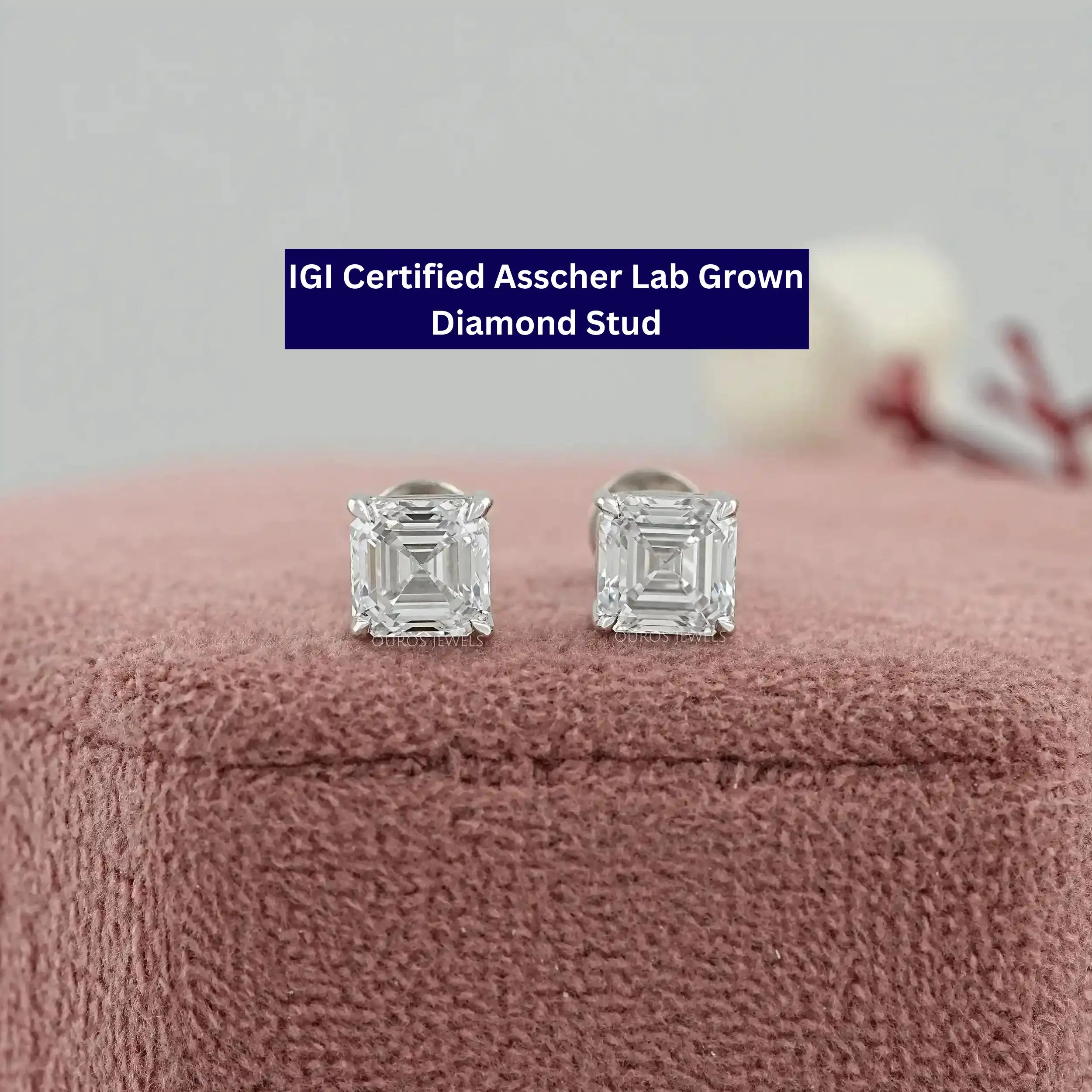 Asscher Cut Lab Made Diamond Stud Earrings