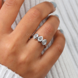 Three Stone Oval Diamond Bezel Set Ring