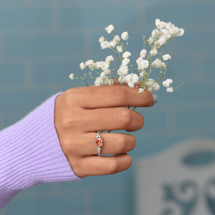 [unique and Affordable Pink Heart-Cut Lab Grown Diamond Engagement Ring In White Gold]-[Ouros Jewels]