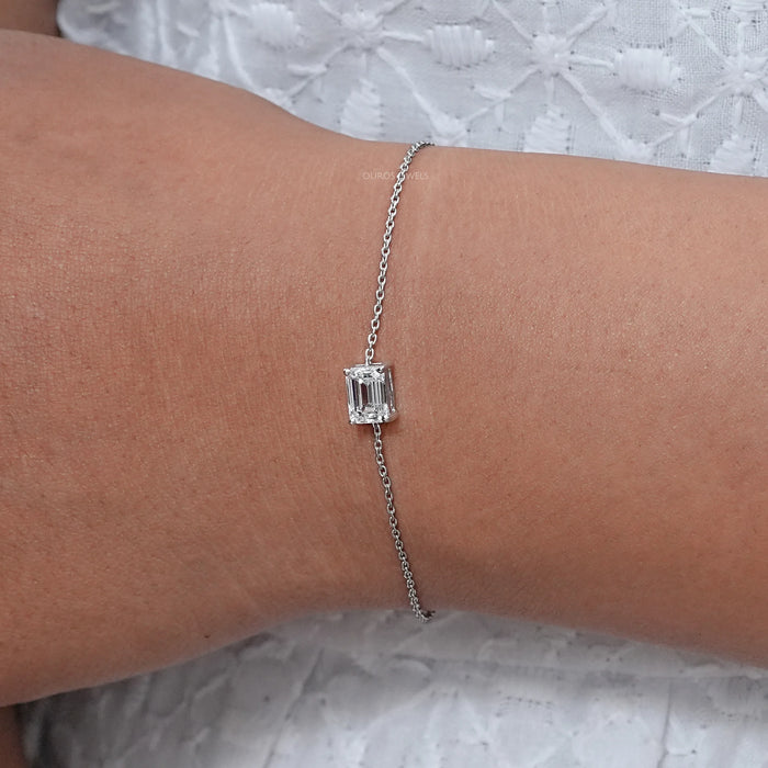 Emerald Cut Solitaire Lab Diamond Bracelet