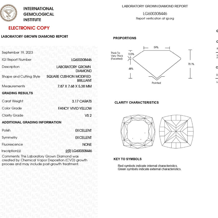 Certfied Yellow Cushion 3.17 carat Lab Diamond