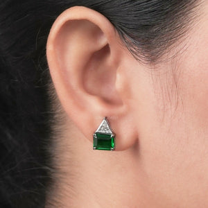 Emerald Cut Green Gemstone Studs