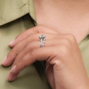 Square Emerald Diamond Ring Wedding Set