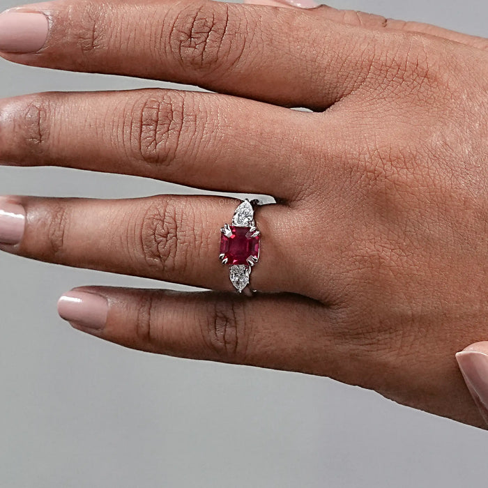 Ruby with Diamond Three Stone Ring