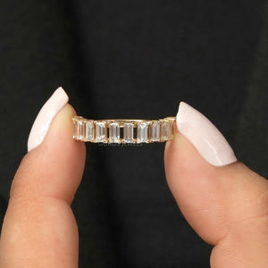 [A Women wearing Baguette Cut Lab Diamond Ring]-[Ouros Jewels]