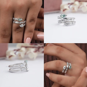 [Collage of Spiral Baguette and Pear Diamond Ring]-[Ouros Jewels]