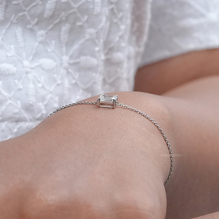 Emerald Cut Solitaire Lab Diamond Bracelet