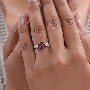 Ruby with Diamond Three Stone Ring