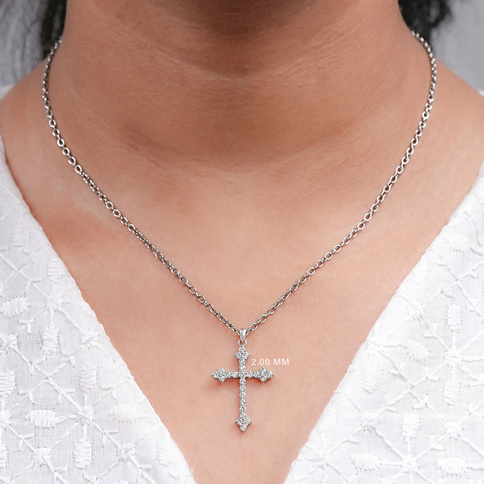 Round Lab Diamond Cross Pendant Neckace