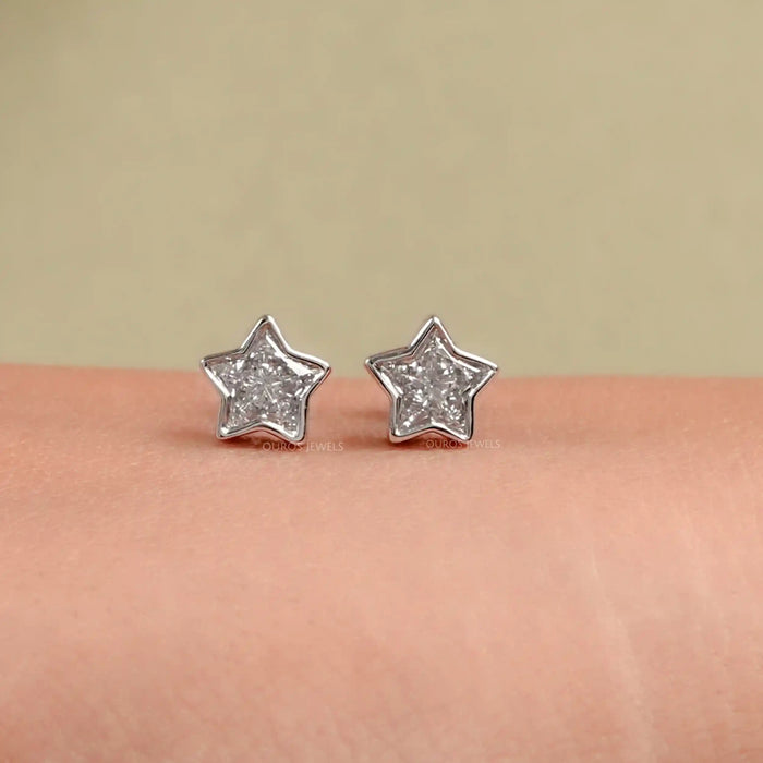 Star Shaped Diamond Bezel Set Earrings