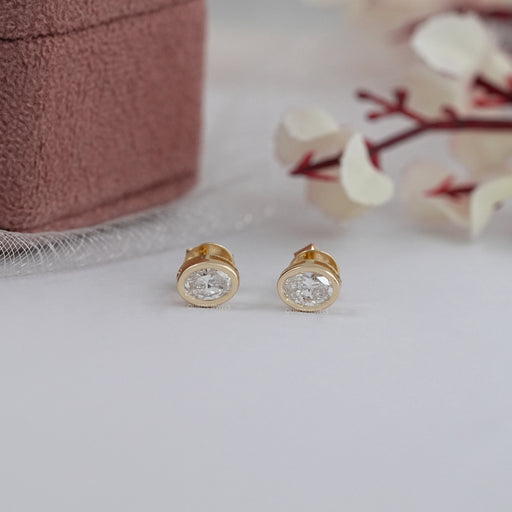 Oval Lab Grown Diamond Bezel Set Stud Earring