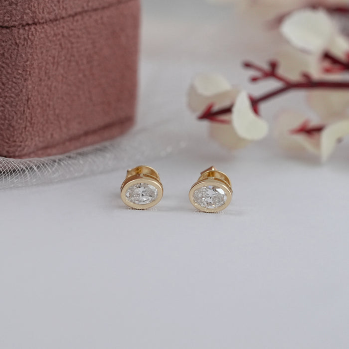 Oval Lab Grown Diamond Bezel Set Stud Earring