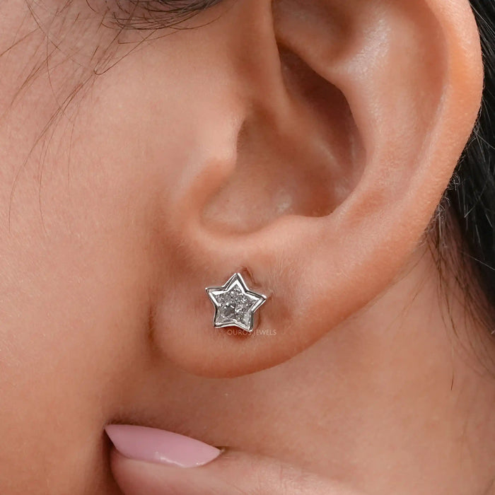 Star Shaped Diamond Bezel Set Earrings