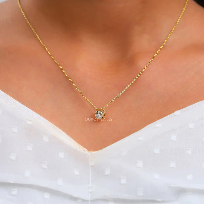 Yellow Gold Bezel-Set Round Diamond Necklace