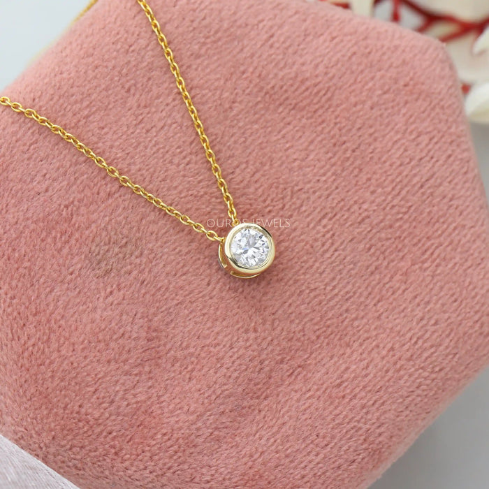 Yellow Gold Bezel-Set Round Diamond Necklace