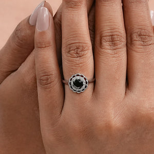 Double Halo Round Shape Black Diamond Engagement Ring