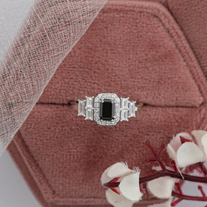 Black Emerald Cut Accent Diamond Engagement Ring