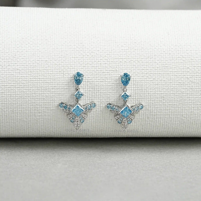 Blue Geometric Diamond Drop Earrings