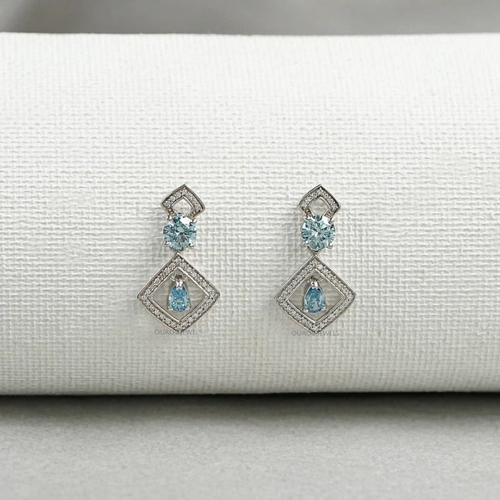 Blue Round With Pear Diamond Drop Earrings