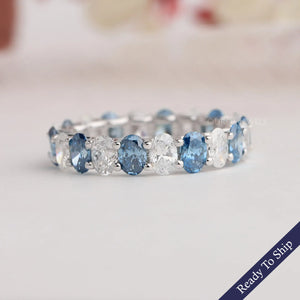 [Blue Diamond Oval Cut Eternity Band]-[Ouros Jewels]