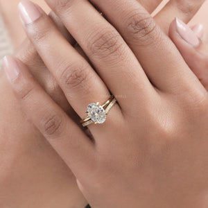 [Oval Cut Lab Grwon Bridal Ring Set]-[Ourso Jewels]