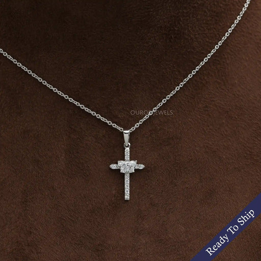 [Butterfly Cut Lab Diamond Cross Pendant]-[Ouros Jewels]