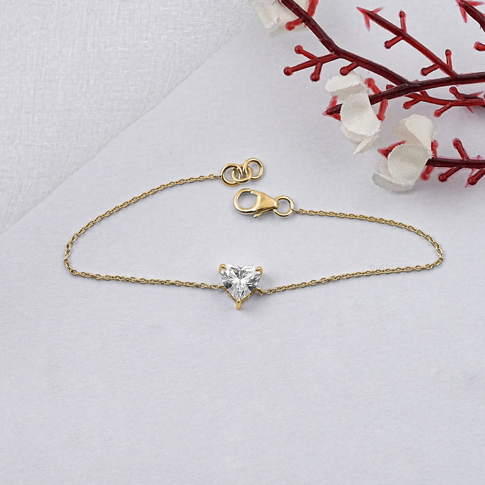 Heart Shaped Solitaire Diamond Chain Bracelet