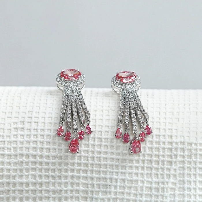 Pink Oval And Pear Cut Lab Diamond Chandelier Earrings