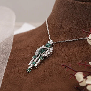 Green Emerald Gemstone and Cluster Diamond Pendant