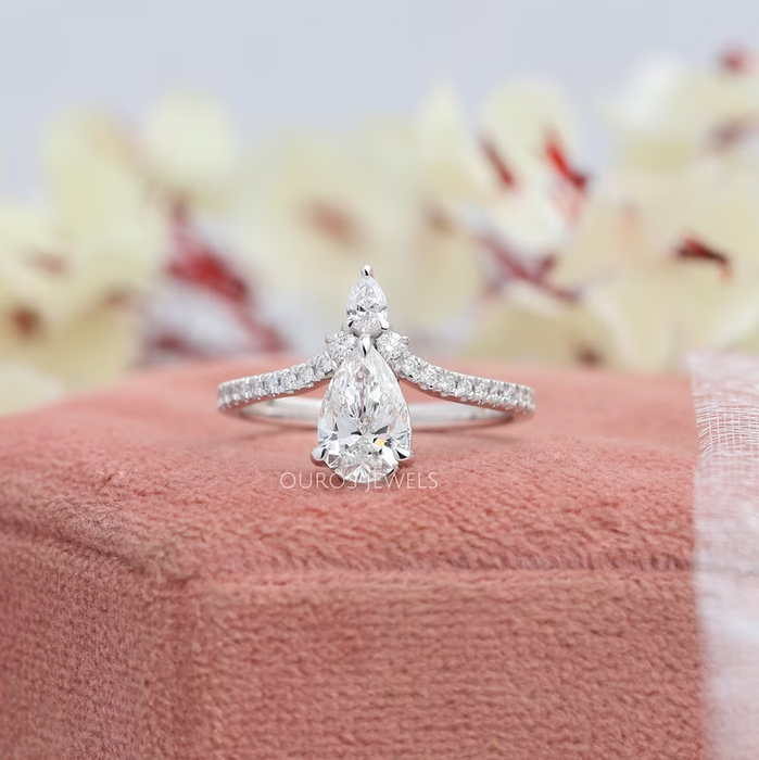 Chevron Shaped Pear Diamond Wedding Ring