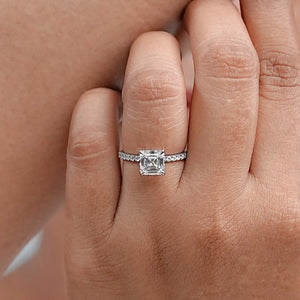 Asscher Cut Solitaire Accent Diamond Ring for Engagement