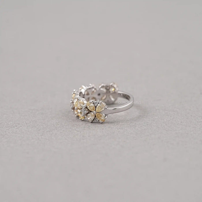 Floral Shape Yellow Pear Diamond Ring