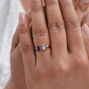 Opal and Emerald Sapphire Open Cuff Diamond Engagement Ring