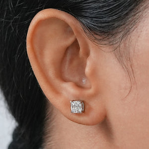 Square Old Mine Cushion Cut Lab Diamond Stud