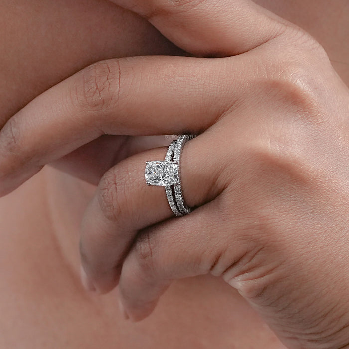 Elongated Cushion Cut Diamond Wedding Ring Set