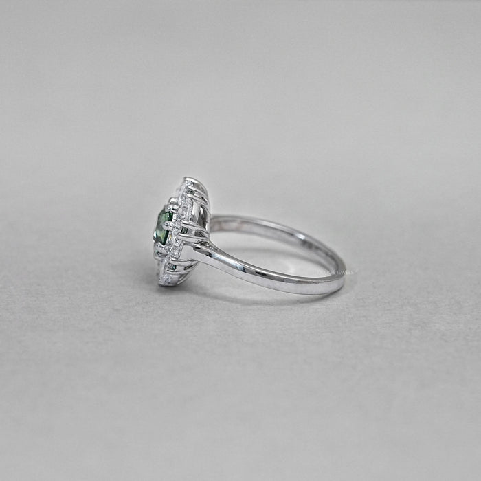 Green Cushion Cut Lab Diamond Halo Engagement Ring