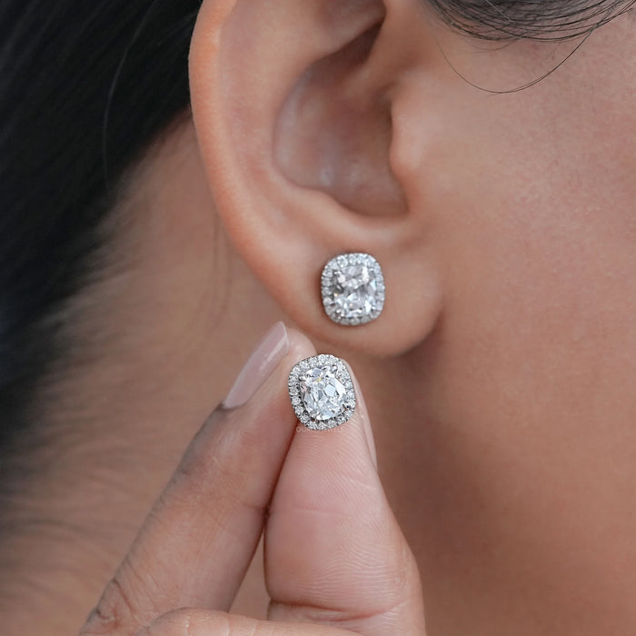 Old Mine Cushion Halo Diamond Ear Studs