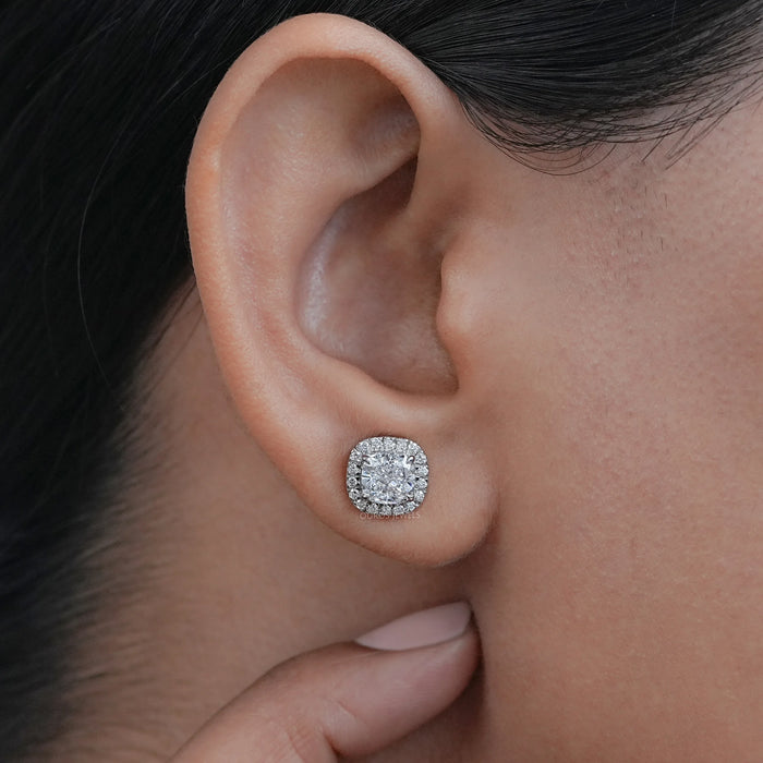 Cushion Cut Halo Diamond Stud Earrings