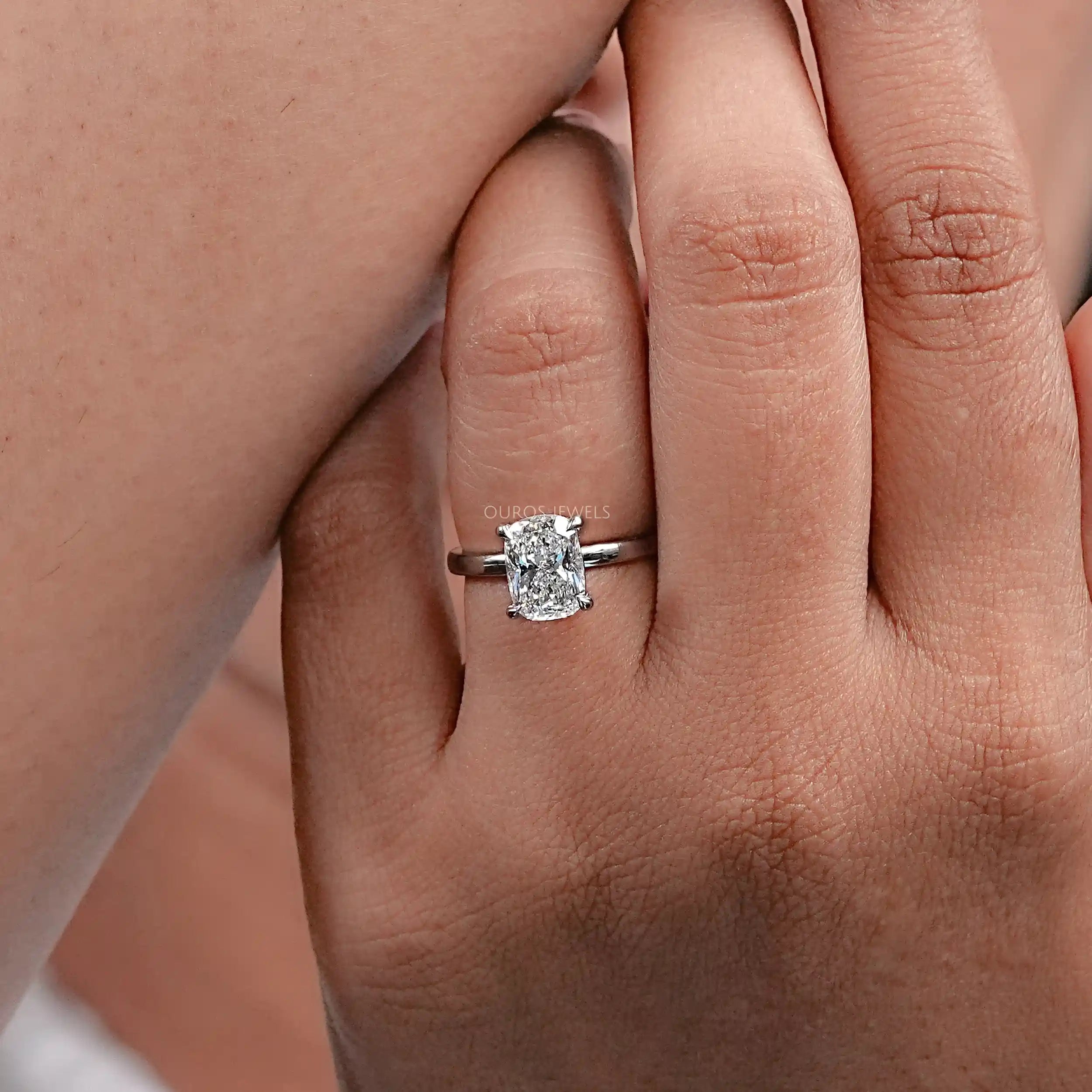 Hidden Halo Cushion Cut Diamond Solitaire Ring