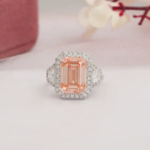 Fancy Pink Emerald Cut Three Stone Engagement Ring