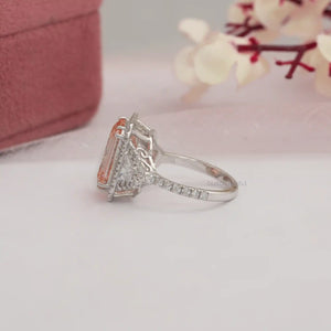 Fancy Pink Emerald Cut Three Stone Engagement Ring