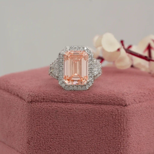 Fancy Pink Emerald Cut Three Stone Engagement Ring