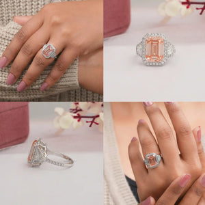 Fancy Pink Emerald Cut Three Stone Engagement Ring