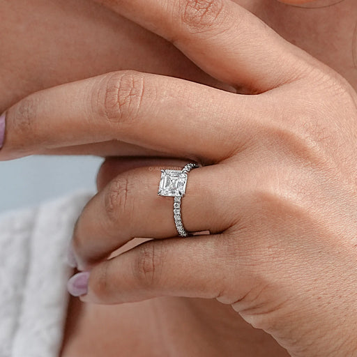 Asscher Cut Solitaire Accent Diamond Ring for Engagement