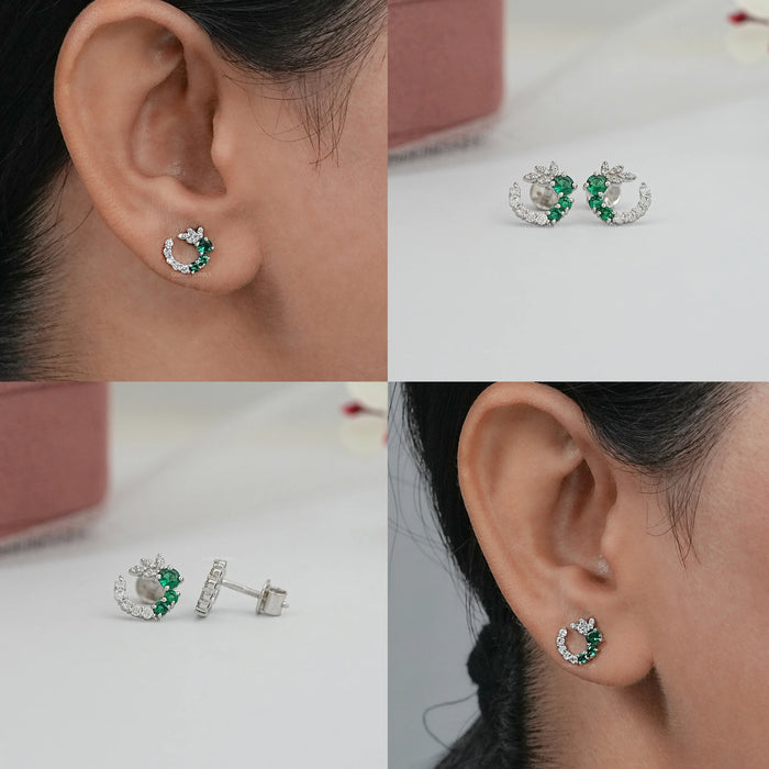 Green Gemstone Spiral Stud Earrings